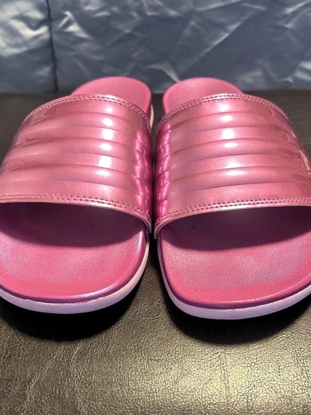 adidas Adilette Comfort Slides Pink Metallic Pink Slides US 9 Like New